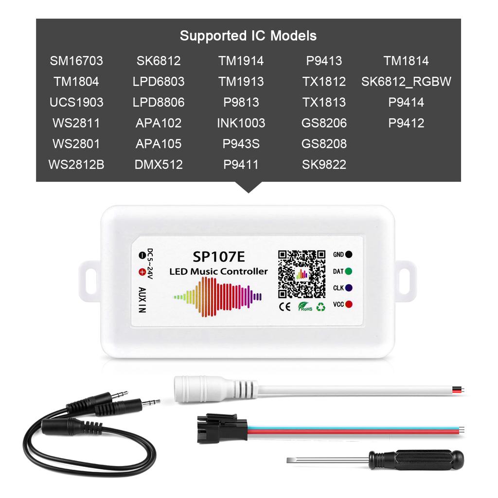 WS2812B WS2811 Пиксели Светодиодная лента Контроллер SP107E DC5-24V Адресный RGBIC Bluetooth / Музыкальный контроллер