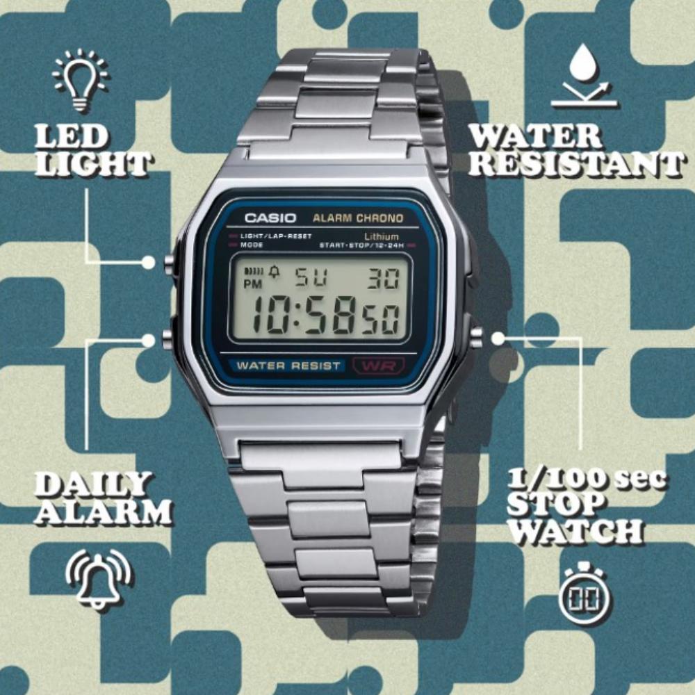 Casio Универсальные винтажные ретро цифровые наручные часы без застежки A158WA-1D