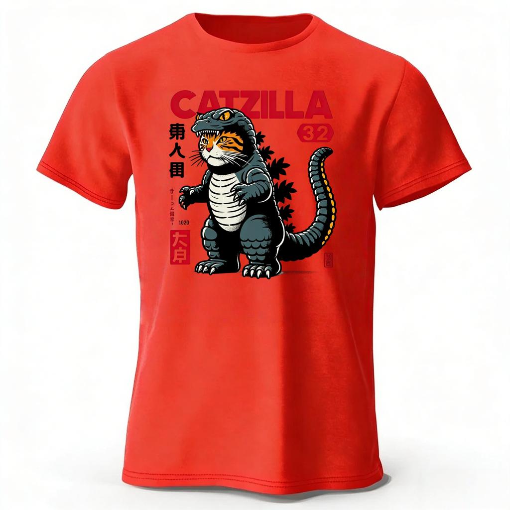 Creative Monster Cat Pattern Cotton Short Sleeve New Mens Sports Fitness Top Soft Large Loose Fashion Casual Tshirt Top