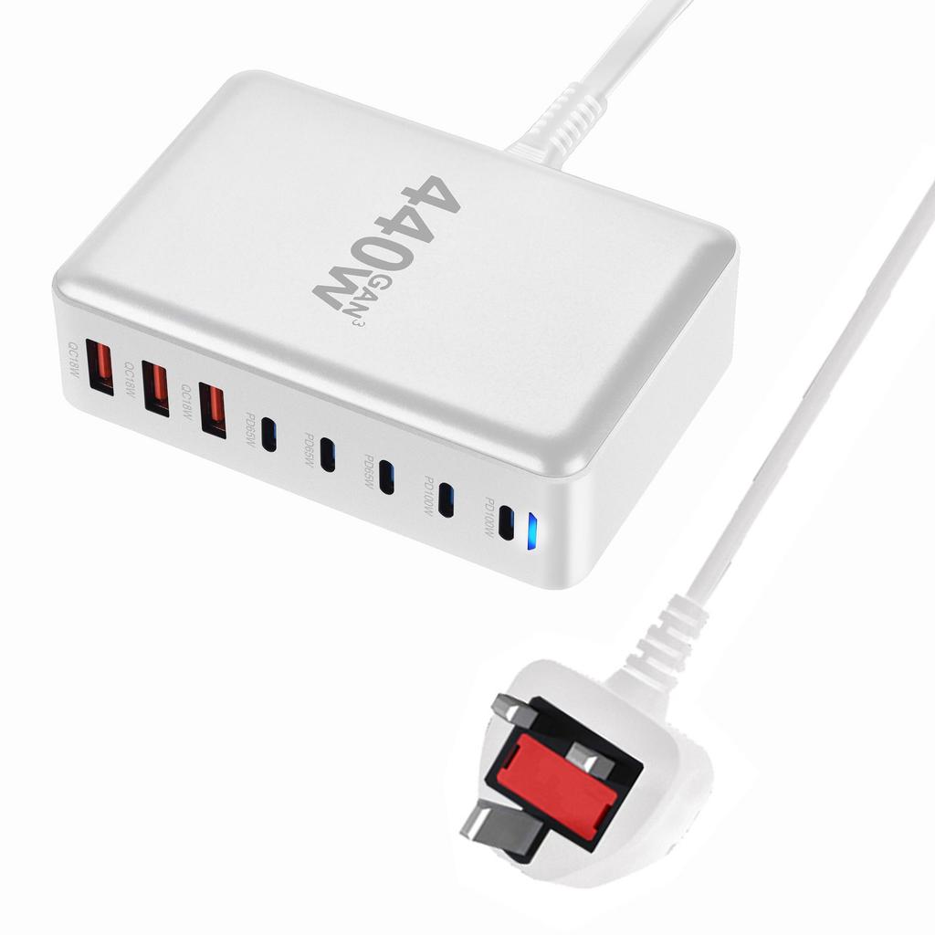 Настольное зарядное устройство 500 Вт на нитриде галлия с 8 портами: 6 USB-C и 2 USB-A