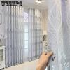 Modern Simple Leaf Perforated Curtains Bedroom Semi-blind Gauze Opaque with Perforated Grey Curtains