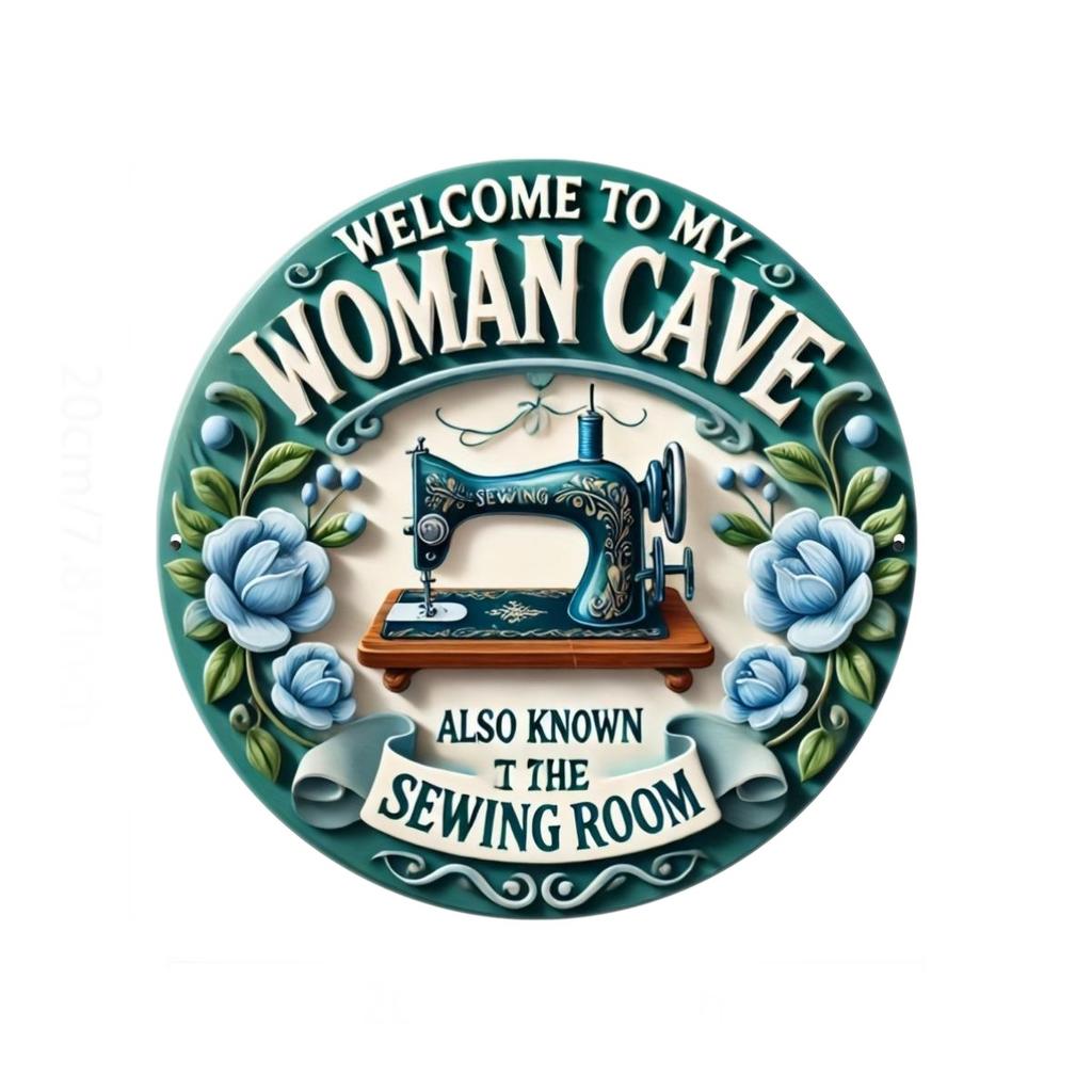 1 Piece 2D Welcome Green Sewing Machine Pattern Wooden Disc Sign 8 Inch Fits Home Cafe Bar Garden Decorative Wall Plaque
