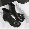 Женские ботильоны с цветочным квадратным носком, массивные кожаные туфли, женская модная обувь 2024 года, зимние ботинки на низком каблуке, модная новая женская обувь на молнии