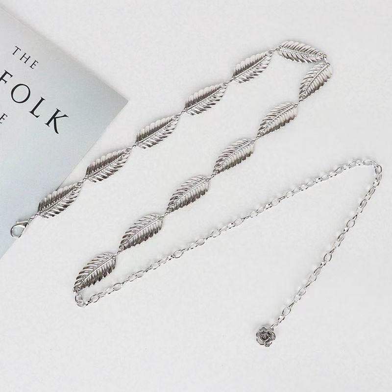 Женский простой декоративный тонкий ремень, универсальное платье с большими металлическими листьями и модный маленький ремень-юбка