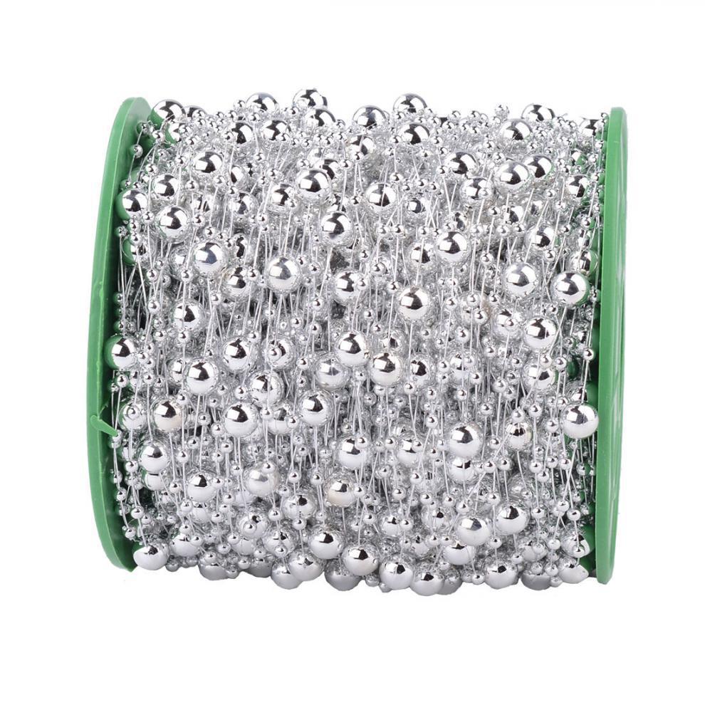 10M 8mm Beads Garland Pearl Strands Fish Chain Ribbon for Christmas Tree Wreath Gift Wrapping Decoration