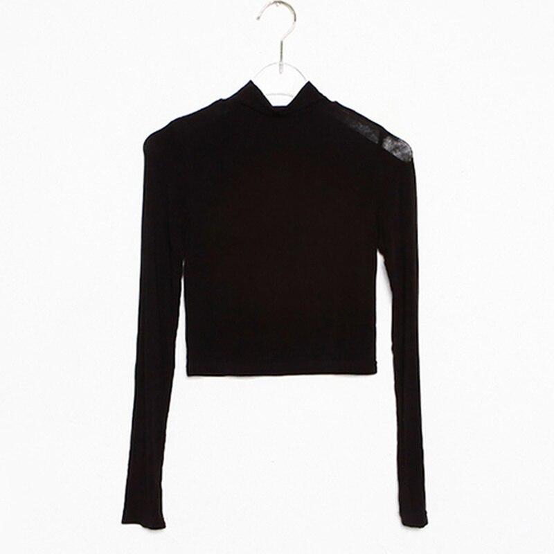 Spring Long Sleeve T-shirt High Stretch Short Sexy Crop Top Women White Tees Korean Style Office Casual Woman Tshirts 12989