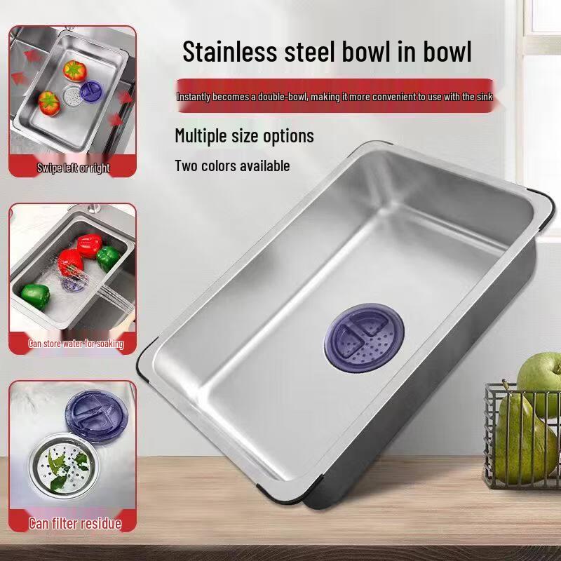 Nano Gray 304 Stainless Steel Kitchen Sink with Basin-in-Basin