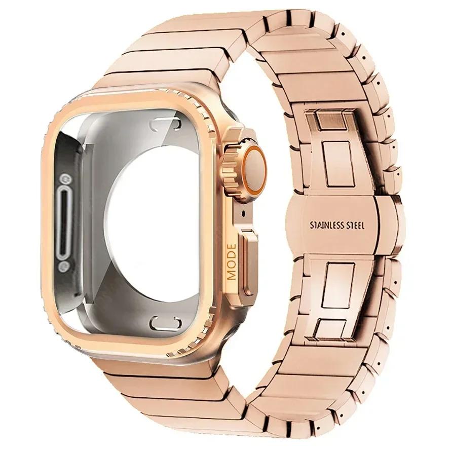 Металлический корпус + ремешок из нержавеющей стали для Apple Watch Band Ultra 3 2 49 мм 11 10 46 мм Защитный корпус Обновление Iwatch 9 8 7 SE 45 мм 44
