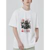 White T Shirt with Astronaut and Weapon Graphic Print and Latin Text for Casual Streetwear Style
