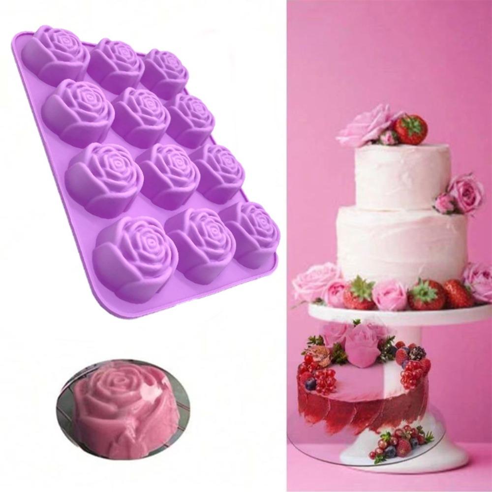 New 12-Cavity Rose Silicone Mold 3D Heat-Resistant Chocolate Mold Reusable Nonstick Mousse Mould Soap Making