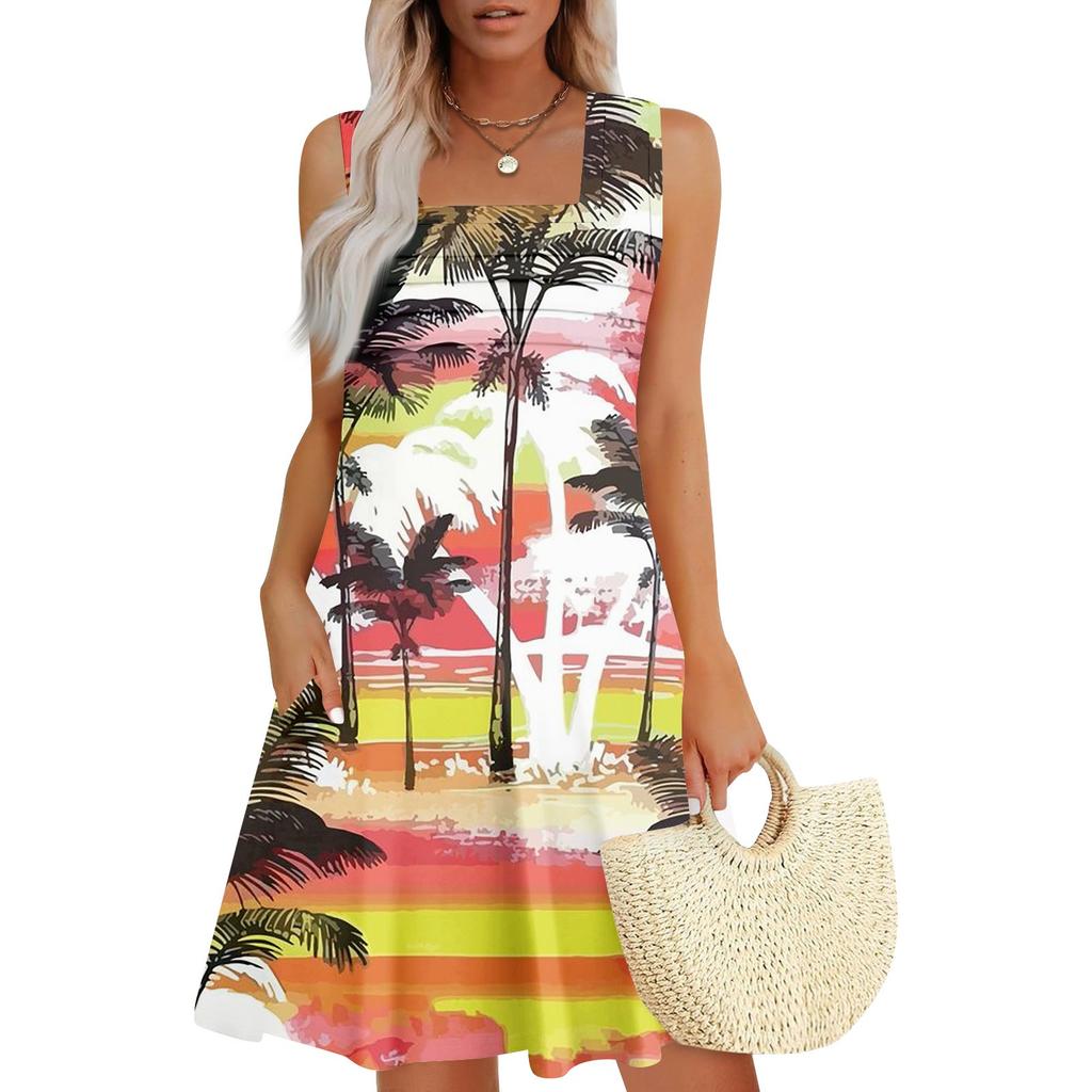 Women's Summer Casual Petal Slim Stripe Pleated Solid Color Dresses