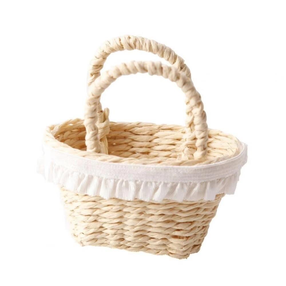 With Handles Miniature Purse Wicker Material Mini Wicker Basket  Dollhouse Decoration