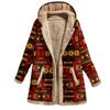 Casual Women Warm Outwear Retro Printed Pockets Zipper Hooded Long Sleeve Thicker Coat Plus Size