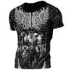 Retro Viking Tattoo 3D Print Men's T-shirts Summer Viking Odin Crew Neck Loose Short Sleeve Casual Tops Tees Oversized T Shirts