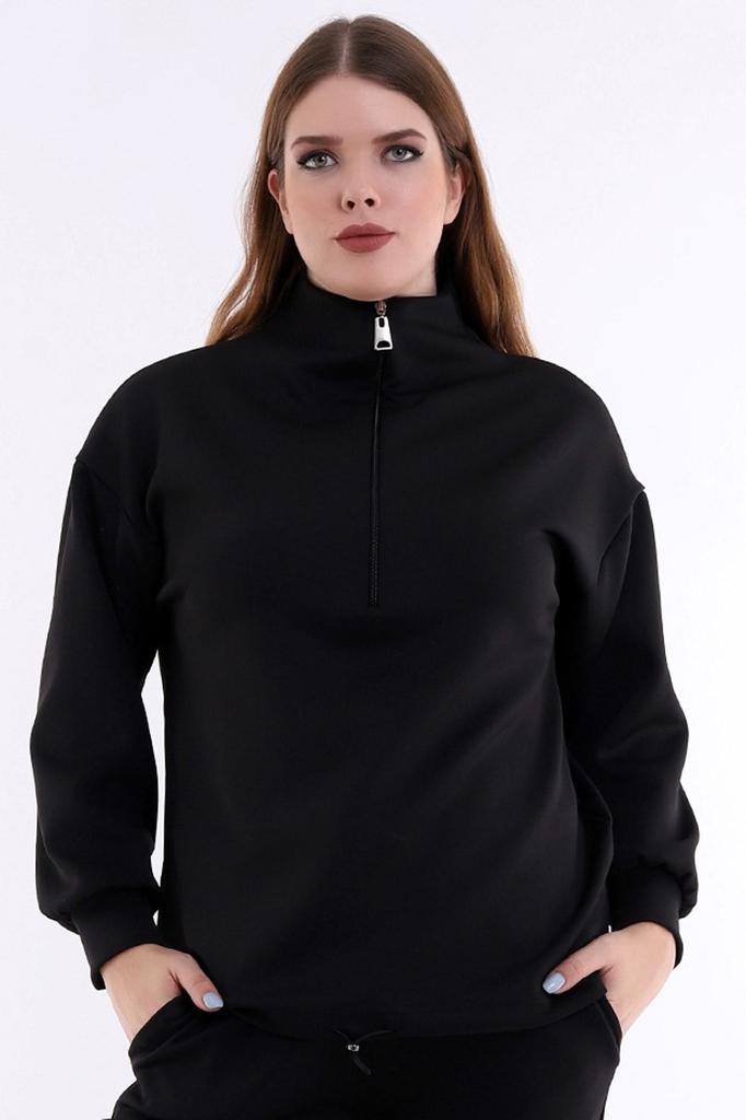 Женская стильная толстовка большого размера, удобная и спортивная толстовка больших размеров с длинным воротником и молнией