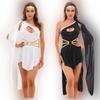 Womens Greek God Costume Halloween Carnival Party Cosplay Role Play Dress One Shoulder Dress with Headwear for Stage Performance