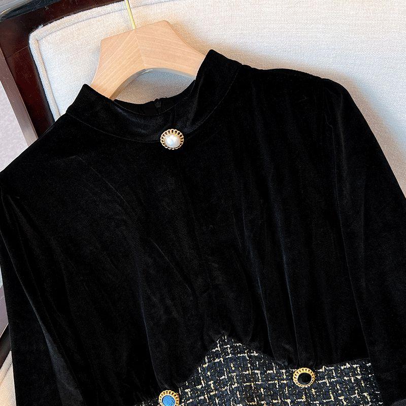 Модное женское бархатное платье больших размеров во французском стиле на зиму