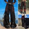 Women Pants High Waist Color Block Wide Leg Casual Trousers Loose Fit Retro Cool Long Pants Streetwear