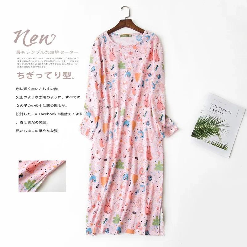 Plus Size Multi Colors Women Printing Nightdress for Spring and Autumn Long Sleeve Ladies Cute Sleepwear Long Style Nightgown
