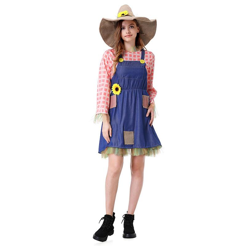 Halloween Parent-Child Dress Plaid Girl Strap Skirt Wizard of Oz Scarecrow Performance Dress