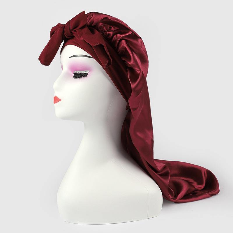 Длинный шелковый атласный платок-боннет для женщин - Защита волос с завязкой-бантом