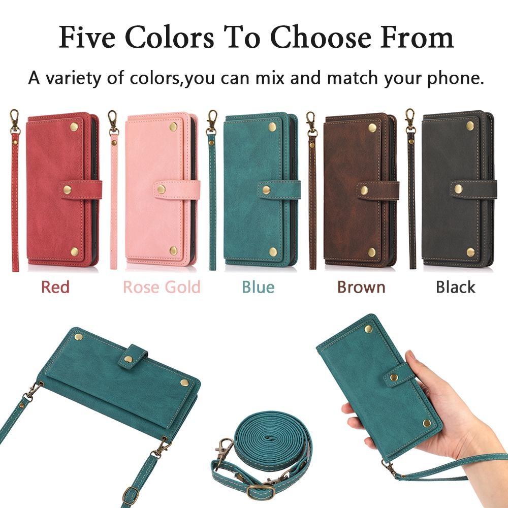 Crossbody Wallet Multi Card Flip Lanyard Leather Case for iPhone 15 14Plus 13 12 11Pro Max XS Max 8P 7P/Samsung S23 S22 S21 S20Ultra Plus A14 A54 A53