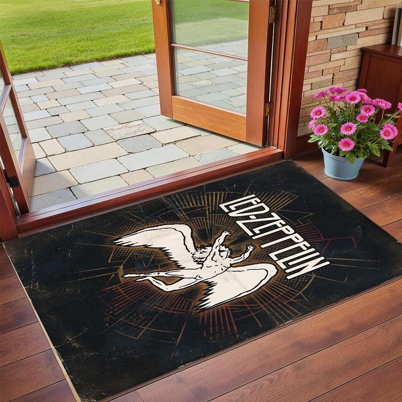Led Zeppelin Print Crystal Velvet Plush Rug Wear?Resistant Anti?Slip Floor Mat For Indoor Household Decoration