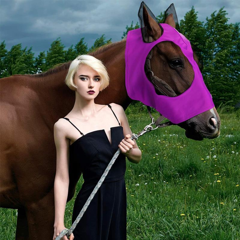 1 шт. Сетчатая маска от мух для лошади Маска для лошади Эластичная маска от насекомых для лошадей С закрытыми ушами Маска от слепней для лошадей с длинным носом и ушами
