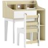 Children's Desk and Chair Set in Wood with Shelf and Drawer, Age 3-10 Years, White and Wood