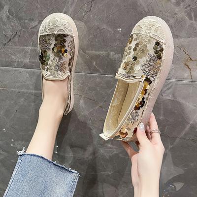 Модные летние туфли-лоферы из сетки с пайетками для женщин, дешевая ликвидация, корейский стиль, высокое качество, модные слипоны, женские балетки