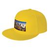 Fashion watercolor night city skyline Flat Brim Sun Hat  HighQuality Texture Luxury Hat