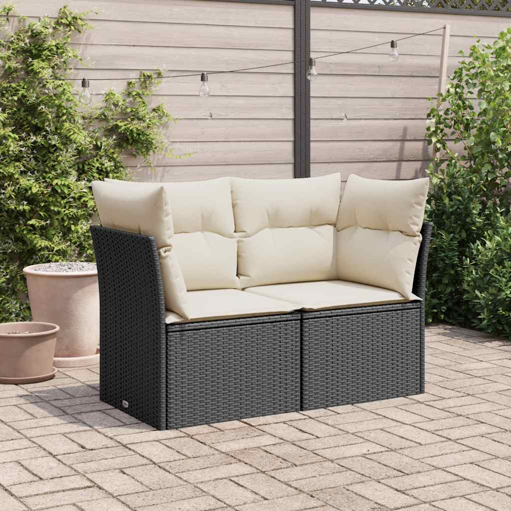 2 Seater Garden Sofa with Cushions Black Poly Rattan