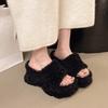 Fashion High Heels Women's Platform Slippers Winter Fashion Fluffy Shoes 2025 New Comfortable Slides Designer Fashion Casual Chaussures