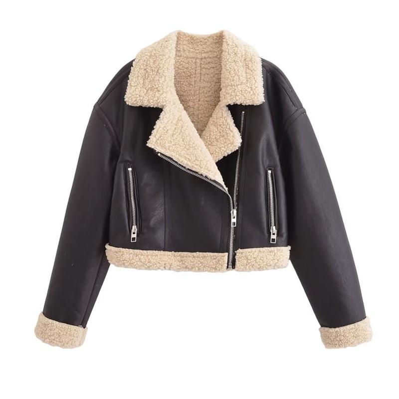 INS Fall Winter Womens Sweet Fresh Elegant Vacation Style Double-Sided Leather Jacket
