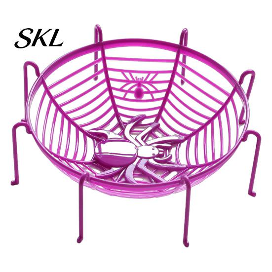 Decorative Spider Web Dish Halloween Basket, Plastic Cobweb Design Fruit Serving Bowl, Treat Spooky Decor or Trick Candy Holder for Dinner Table,