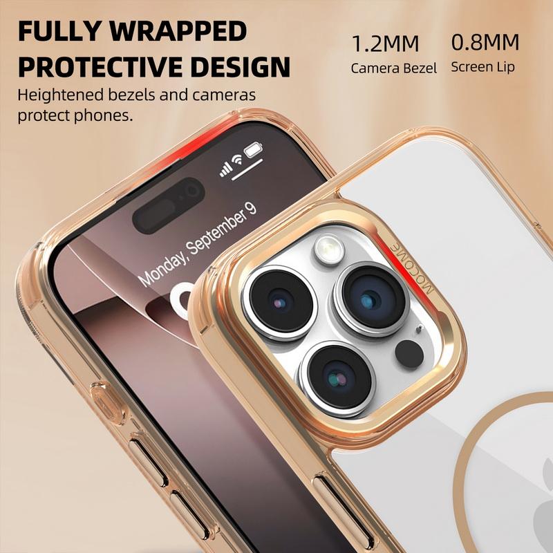 Прозрачный магнитный чехол Magsafe для iPhone 16 Pro Max 15 Pro 14 13 12 11 с металлической оправой линзы, прозрачный противоударный чехол для телефона с мягким краем