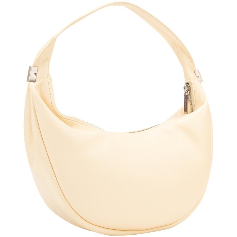 Calvin Klein Minimalist Commuter Pleated Zipper Underarm Bag Crescent Bag Women Shoulder Bag Vanilla-White 4F3010G-QER