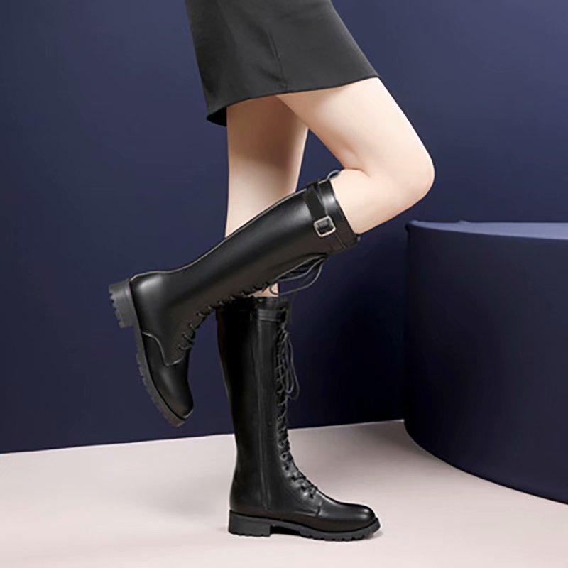 35~43 Fashion Women Winter Shoes Mid Heel Mid Calf Martin Boots Motocycle Platform