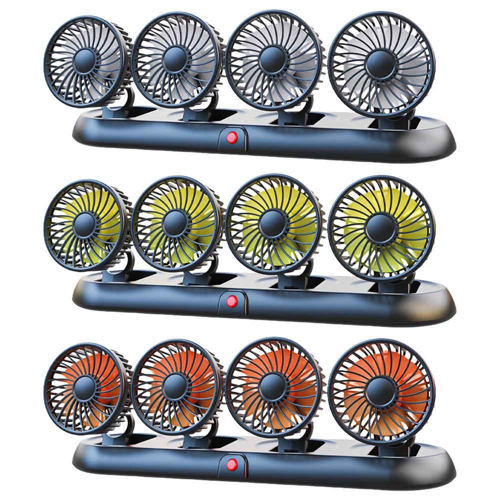 Portable 4-Head Car Cooling Fan 360 Degree Rotatable Cooling Air Fan Automobile Vehicle Fan for Dashboard SUV RV Truck Sedan