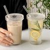 Vertical Stripe Glass Cup Transparent Glasses With Lid and Straw Ribbed Mugs For Latte Juice Glass Milk Water Cup Ice Coffee Mug