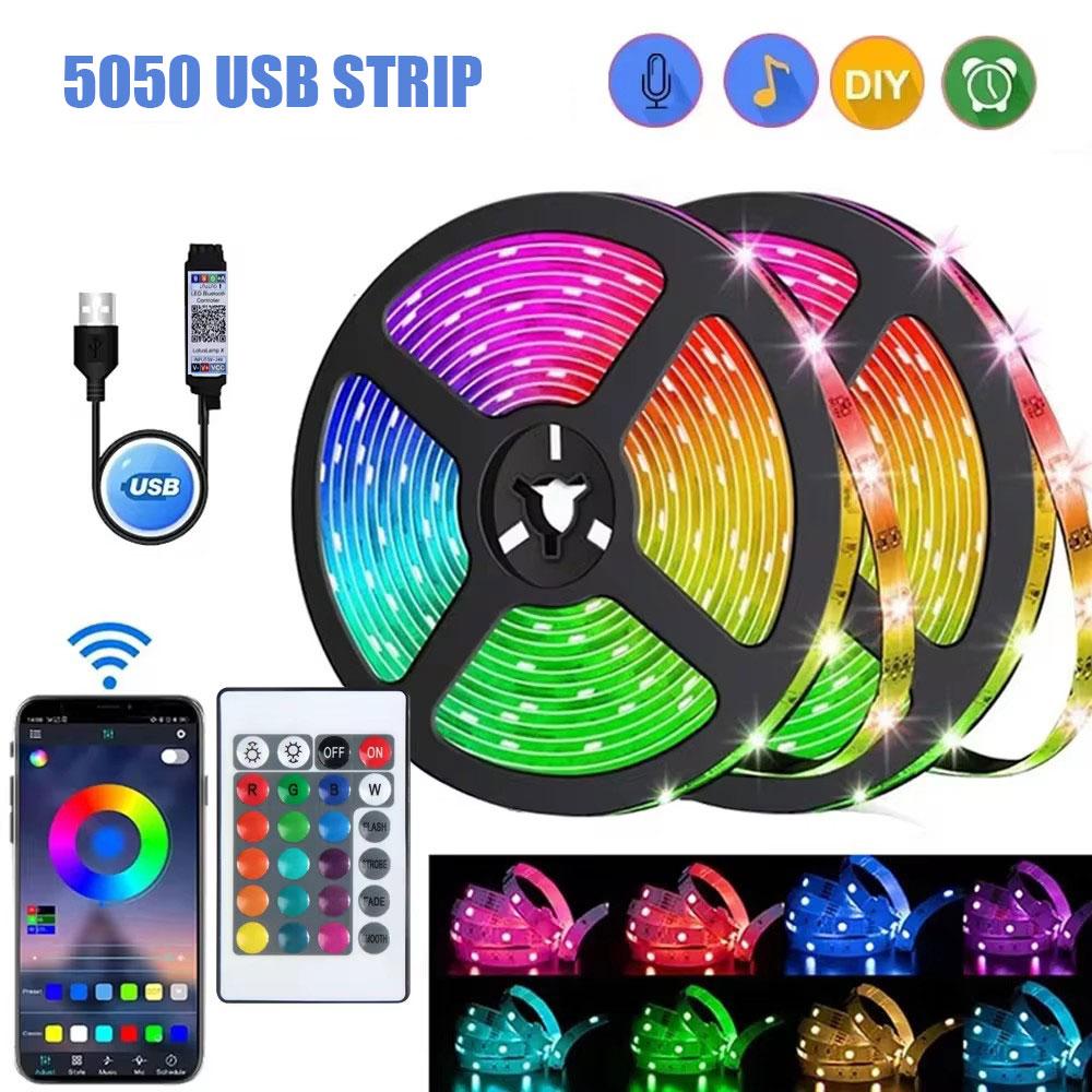 RGB светодиодная лента 5050 с ИК-пультом дистанционного управления, USB-подключением, 24-клавишным управлением, высокой яркостью, светильник для создания праздничной атмосферы