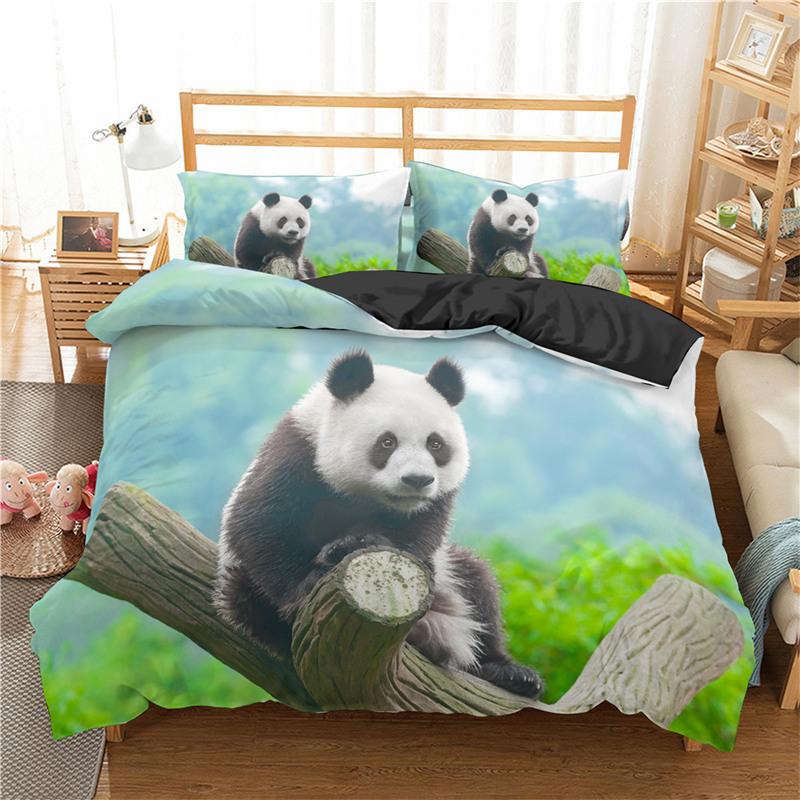 Kids Cute Animals Bedding Set Twin King For Boys Girls Teens 3D Panda Print Duvet Cover Microfiber Comforter Cover Bedroom Decor