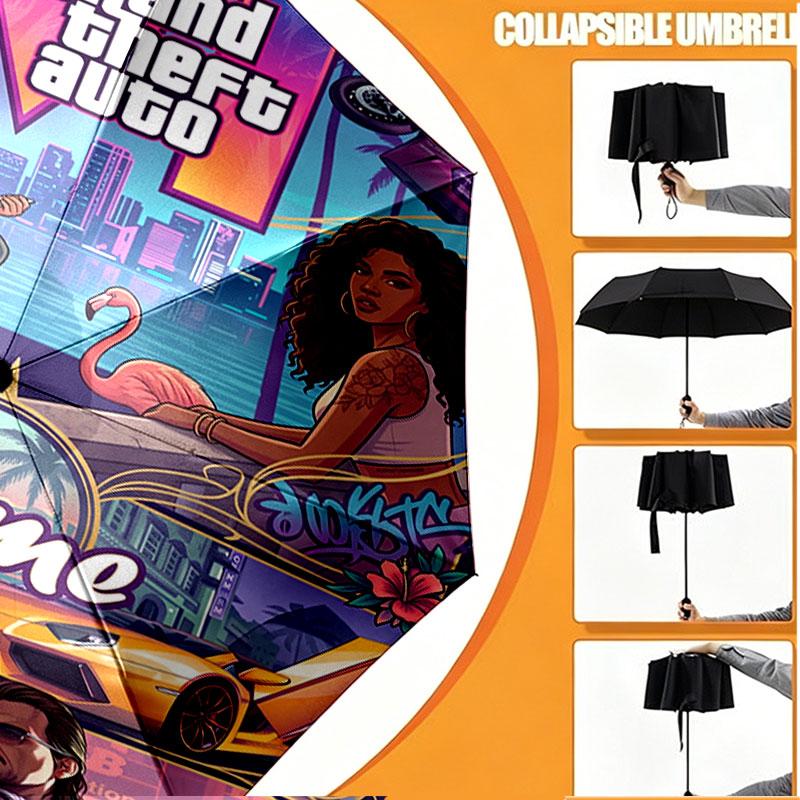 Custom Name Personalized Grand Theft Auto Print Umbrella, Auto Open Close, 8‑Rib Sturdy Frame, Commute Camping Hiking Use, Birthday Gift