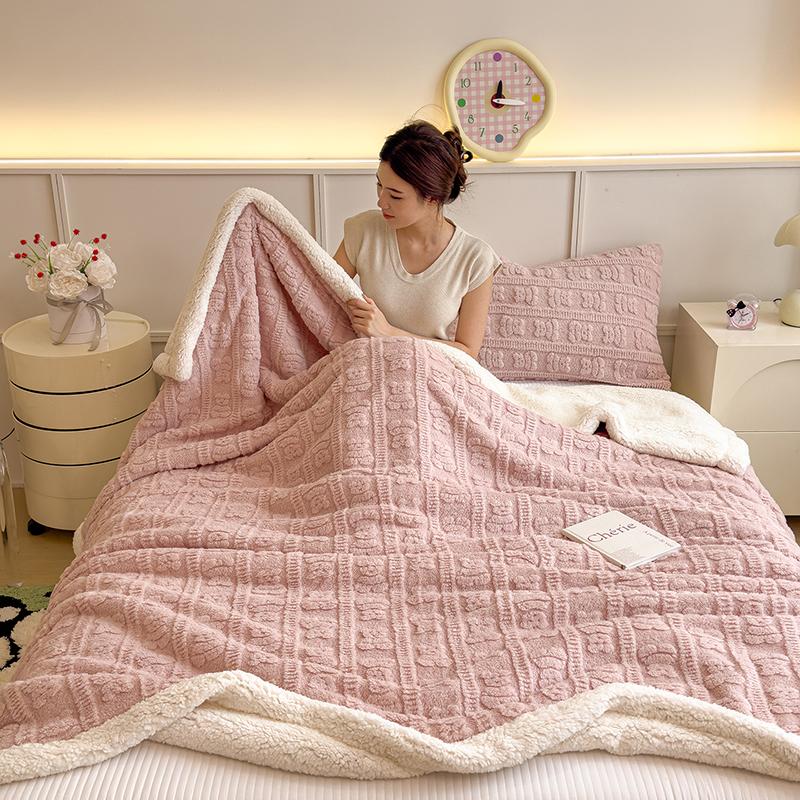Wool Throw Blanket Keep Winter Bed Blanket Double Layer Thick Blankets Plush Fleece Blanket Plush Fuzzy Cozy Machine Washable