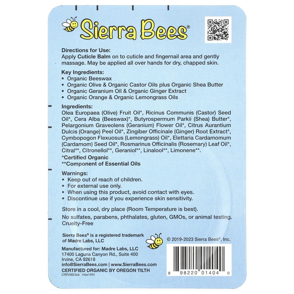 Sierra Bees Cuticle Care Balm, Geranium, Orange & Lemongrass, 0.6 Oz (17 G)