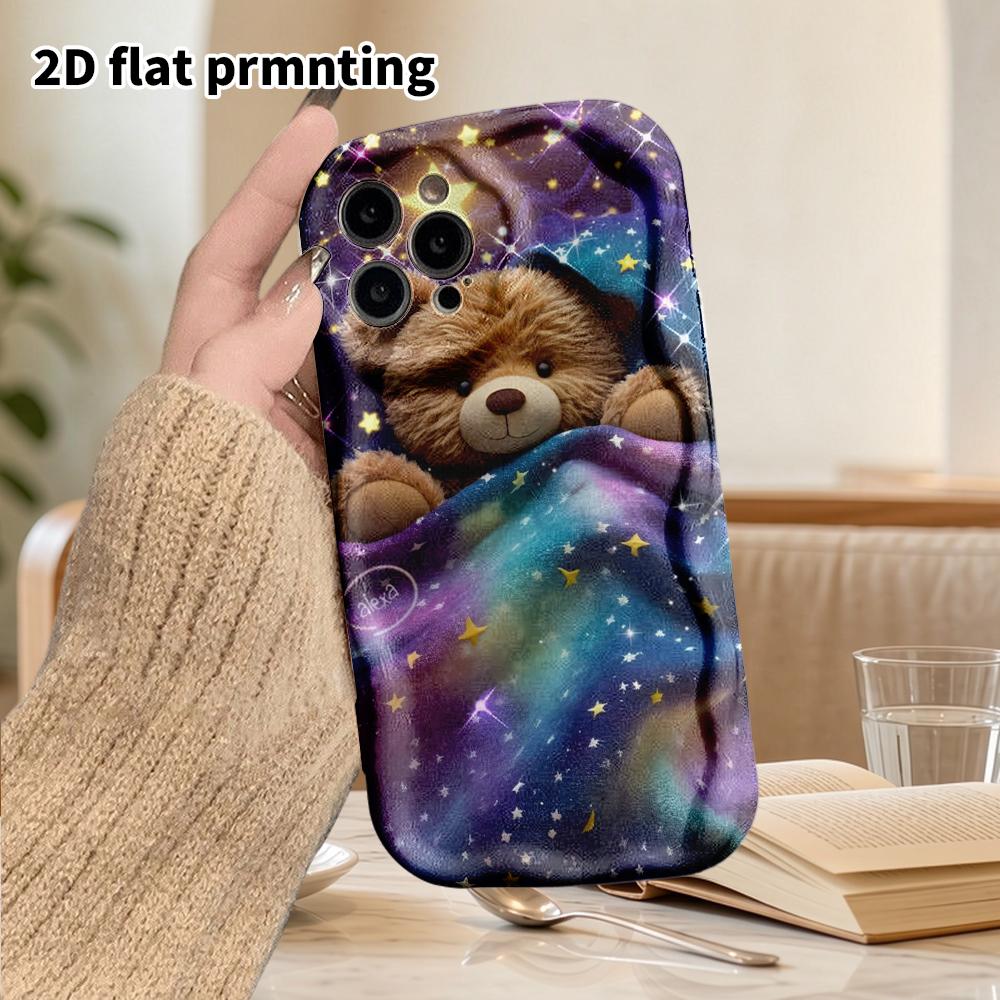 Phone Case: 2D flat design fits iPhone 18 17 16 15 14 13 Pro, couple style, plush brown bear, Christmas and Halloween gift