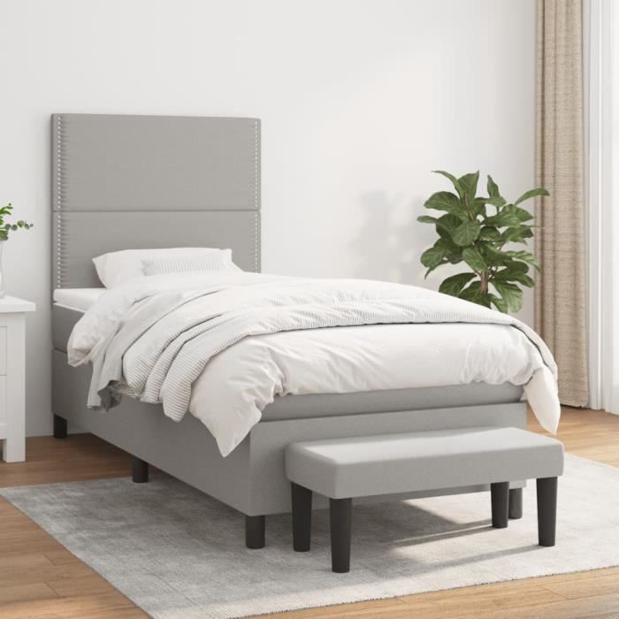 3136485 vidaXL Divan Bed with Mattress Light Grey 90x200 Cm Fabric