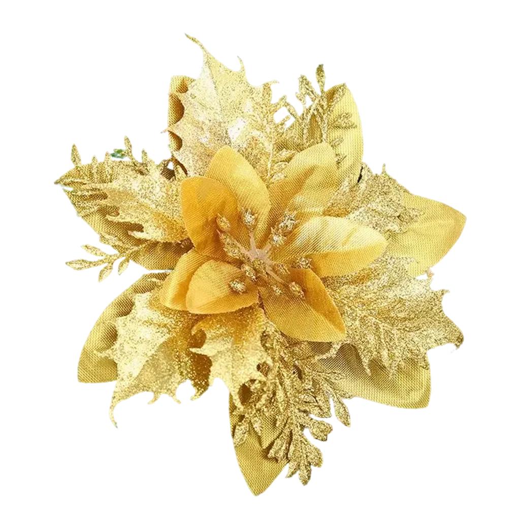 Glitter Poinsettia 5.5 Inch Artificial Flower Christmas Clip Stem Christmas Tree Ornaments For Wedding Party Wreath Decoration