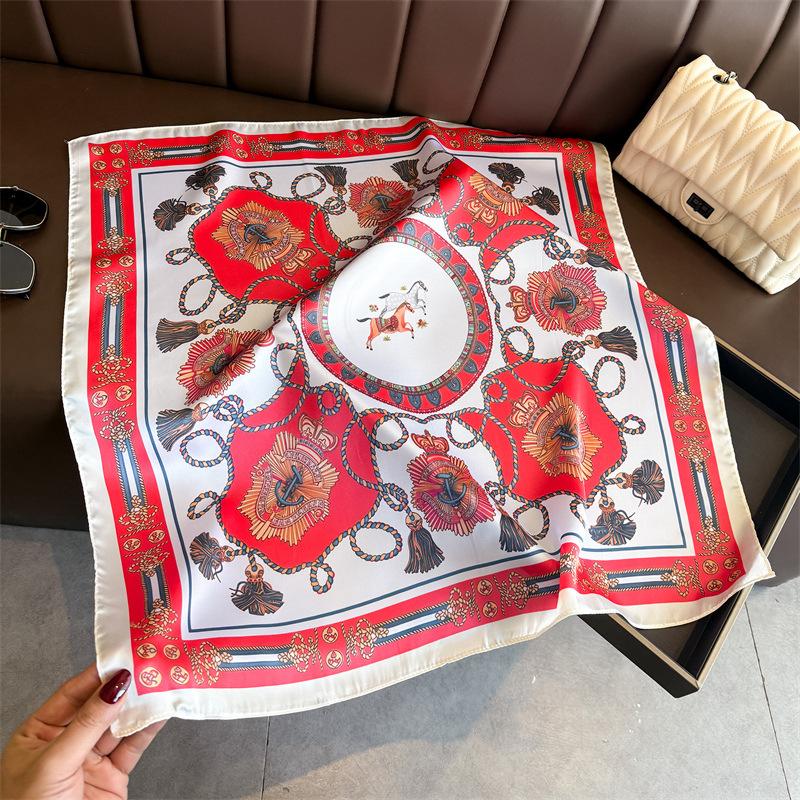 Simulation silk printing square scarf shawl scarf European and American court occupation sense sunscreen scarf silk scarf headscarf premium neck