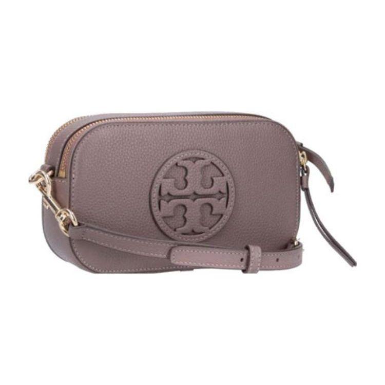 Tory Burch Miller Adjustable Detachable Shoulder Strap Zipper Leather Crossbody Mini Bag Women crossbody bag Gray-Brown 145667-093